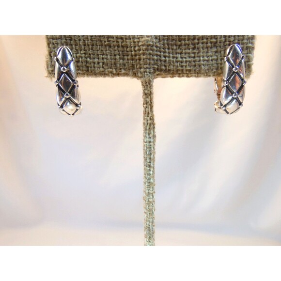 Artisan VTG Sterling Silver Half Hoop Earrings Hinged Signed - Picture 2 of 6